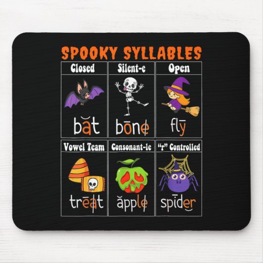 Soky Syllables Funny Halloween Educational Teacher Muismat (Voorkant)