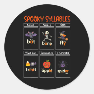 Soky Syllables Halloween Leraar Onderwijs Fonisch Ronde Sticker