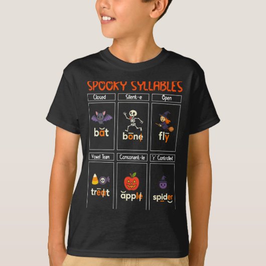 Soky Syllables Halloween Teacher Educational Phoni T-shirt (Voorkant)