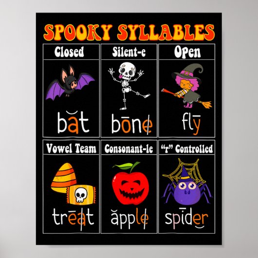Soky Syllables Teacher Funny Halloween Educational Poster (Voorkant)