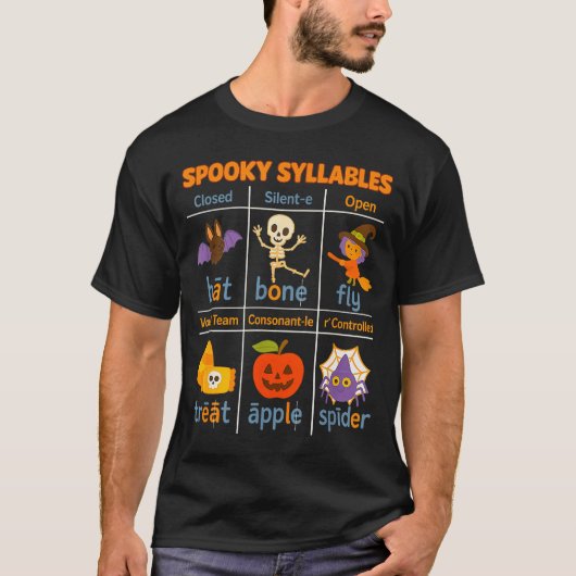 Soky Syllables Teacher Funny Halloween Educational T-shirt (Voorkant)