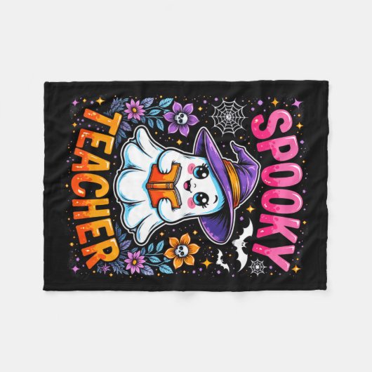 Soky Teacher Cute Ghost Reading Book Funny Hallo  Fleece Deken (Voorkant (Horizontaal))