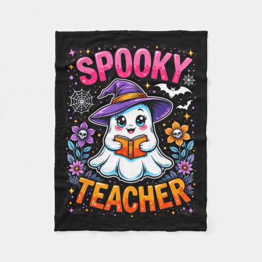 Soky Teacher Cute Ghost Reading Book Funny Hallo  Fleece Deken (Voorkant)