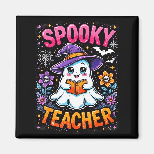 Soky Teacher Cute Ghost Reading Book Funny Hallo Magneet (Voorkant)