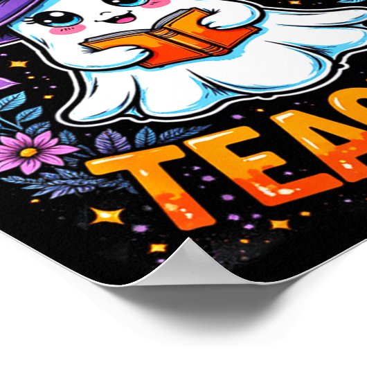 Soky Teacher Cute Ghost Reading Book Funny Hallo  Poster (Hoek)