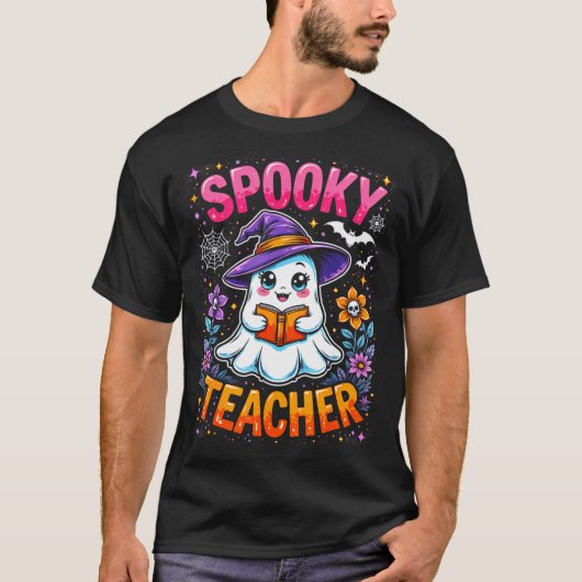 Soky Teacher Cute Ghost Reading Book Funny Hallo T-shirt (Voorkant)
