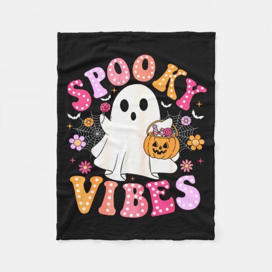 Soky Vibes Ghost Retro Groovy Halloween Women Girl Fleece Deken (Voorkant)