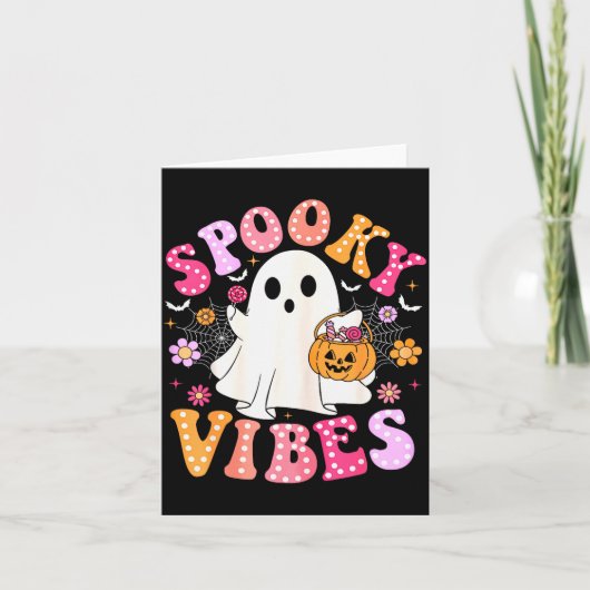 Soky Vibes Ghost Retro Groovy Halloween Women Girl Kaart (Voorkant)