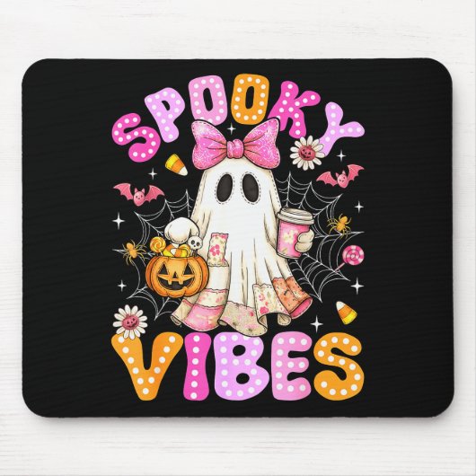 Soky Vibes Ghost Retro Groovy Halloween Women Girl Muismat (Voorkant)