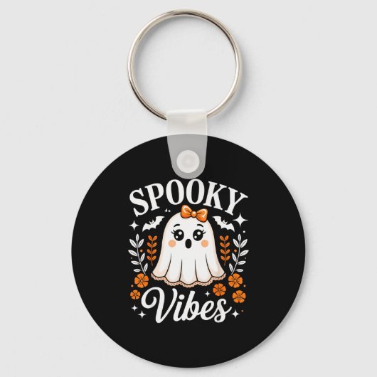 Soky Vibes Ghost Retro Groovy Halloween Women Girl Sleutelhanger (Voorkant)