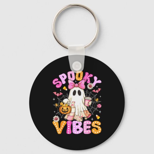 Soky Vibes Ghost Retro Groovy Halloween Women Girl Sleutelhanger (Voorkant)