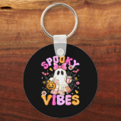 Soky Vibes Ghost Retro Groovy Halloween Women Girl Sleutelhanger (Voorkant)