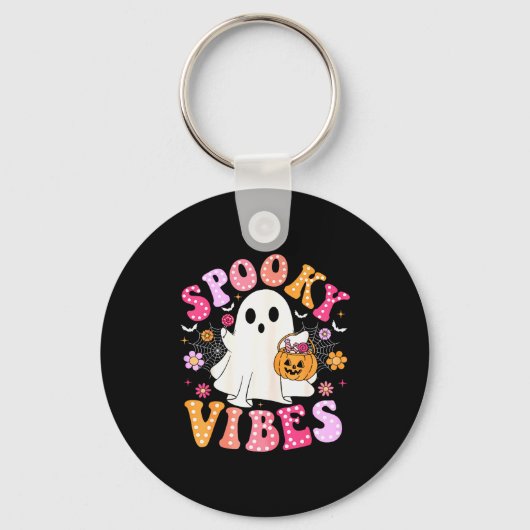 Soky Vibes Ghost Retro Groovy Halloween Women Girl Sleutelhanger (Voorkant)