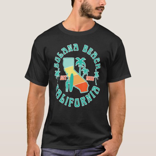 Solana Beach California Kaart Surf Zomervakantie V T-shirt (Voorkant)