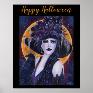 Solania Halloween Witch met Raven van Renee Lavoie Poster