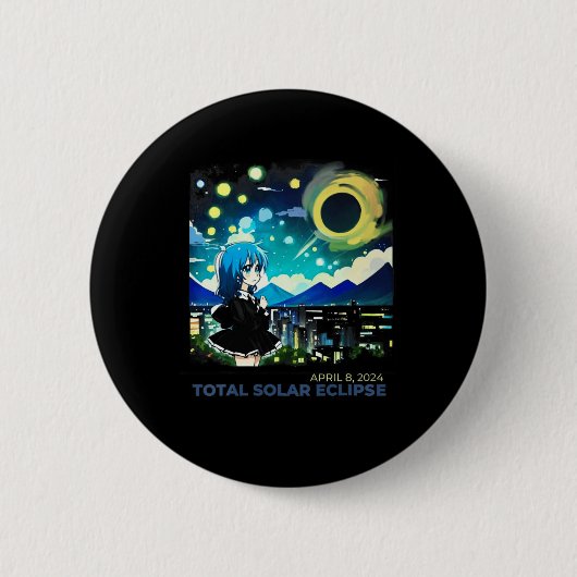Solar Eclipse 2024 Anime Style Art Ronde Button 5,7 Cm (Voorkant)