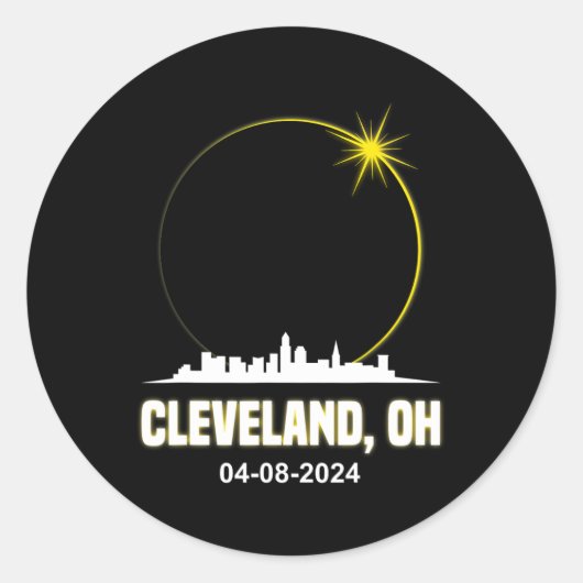 Solar Eclipse 2024 Cleveland Skyline Ohio Solar Ec Ronde Sticker (Voorkant)
