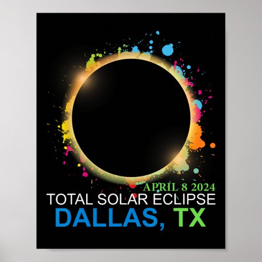 Solar Eclipse 2024 Dallas Texas Kleurrijke Totalit Poster (Voorkant)