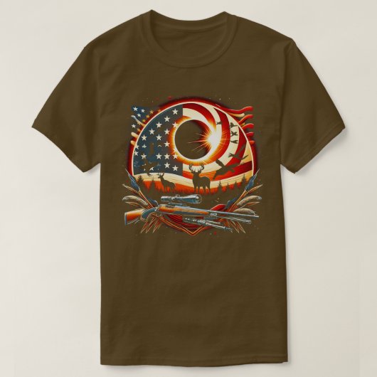 Solar Eclipse 2024 Design Hunting en de Amerikaans T-shirt (Design voorkant)