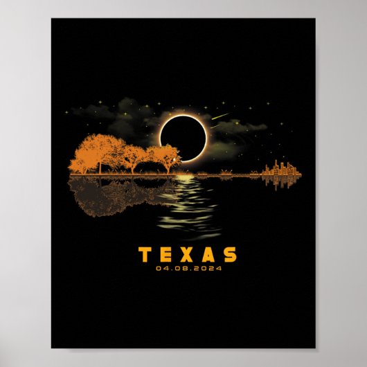 Solar Eclipse 2024 Gitaar 04.08.24 Totaliteit Texa Poster (Voorkant)