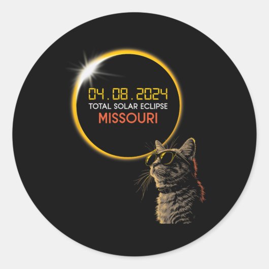 Solar Eclipse 2024 Kat Dragen Eclipse Bril Ronde Sticker (Voorkant)