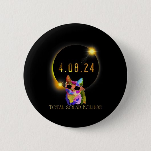 Solar Eclipse 2024 Kat Dragen Solar Eclipse Glas Ronde Button 5,7 Cm (Voorkant)