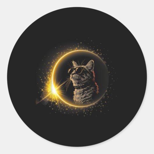 Solar Eclipse 2024 Kat Dragen Solar Eclipse Glas Ronde Sticker (Voorkant)