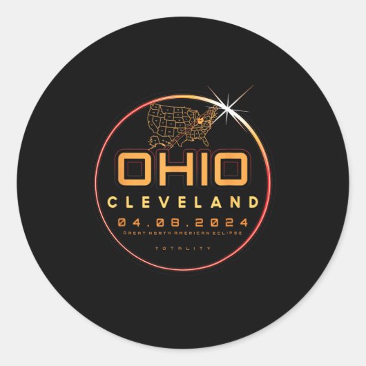 Solar Eclipse 2024 Ohio Cleveland Total Eclipse To Ronde Sticker (Voorkant)