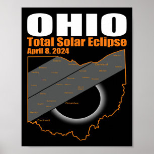 Solar Eclipse 2024 State Ohio Kaart Totaal Zonne-E Poster