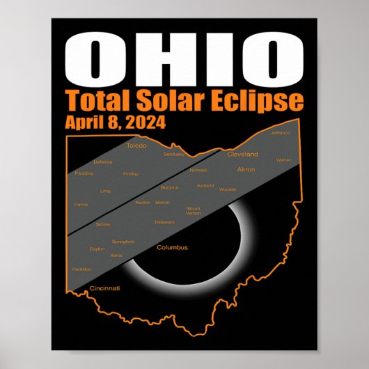 Solar Eclipse 2024 State Ohio Kaart Totaal Zonne-E Poster (Voorkant)