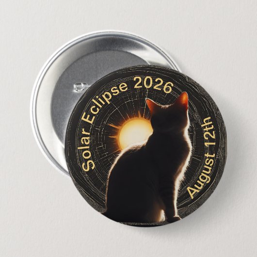 Solar Eclipse 2026 sun cat Ronde Button 7,6 Cm (Voorkant /achterkant)