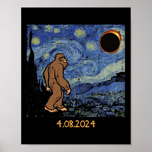 Solar Eclipse Bigfoot Sterrennacht Sasquatch Manne Poster (Voorkant)