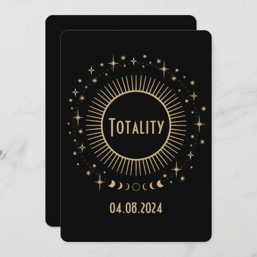 Solar Eclipse & Celestial Stars Zwart & Goud Horlo Kaart (Voorkant / Achterkant)
