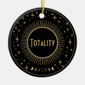Solar Eclipse & Celestial Stars Zwart & Goud Horlo Keramisch Ornament (Voorkant)