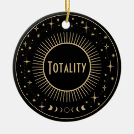 Solar Eclipse & Celestial Stars Zwart & Goud Horlo Keramisch Ornament