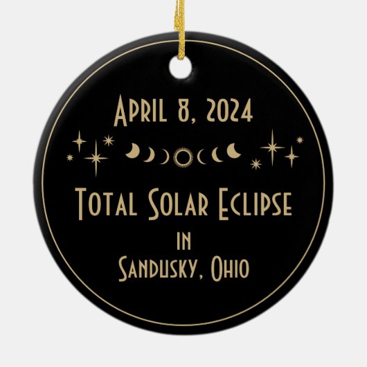 Solar Eclipse & Celestial Stars Zwart & Goud Horlo Keramisch Ornament (Achterkant)