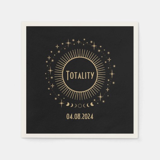 Solar Eclipse & Celestial Stars Zwart & Goud Horlo Servet (Voorkant)