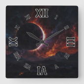 Solar Eclipse Cosmic Masterpiece Xzendor7 AI Art Vierkante Klok (Voorkant)