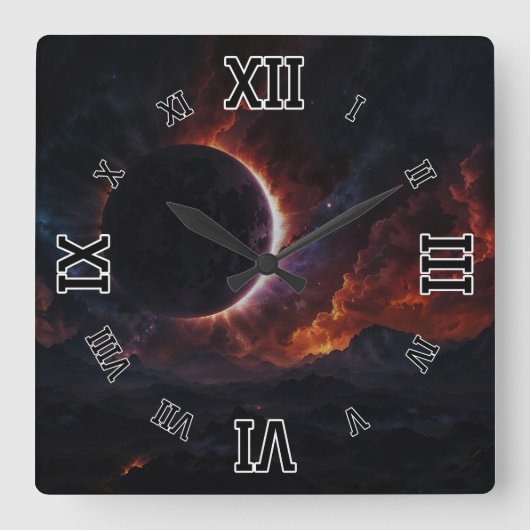 Solar Eclipse Cosmic Masterpiece Xzendor7 AI Art Vierkante Klok (Voorkant)