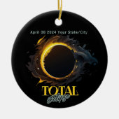 Solar Eclipse Gift 2024 Uw Stad Staat Zwart Keramisch Ornament (Voorkant)