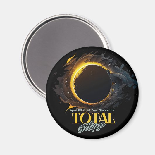 Solar Eclipse Gift 2024 Uw Stad Staat Zwart Magneet (Voorkant / Achterkant)