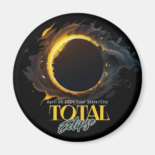 Solar Eclipse Gift 2024 Uw Stad Staat Zwart Magneet
