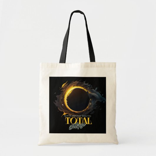 Solar Eclipse Gift 2024 Uw Stad Staat Zwart Tote Bag (Voorkant)