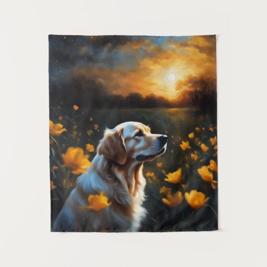 Solar Eclipse Golden Retriever Lake Bloemen Wandkleed (Voorkant)