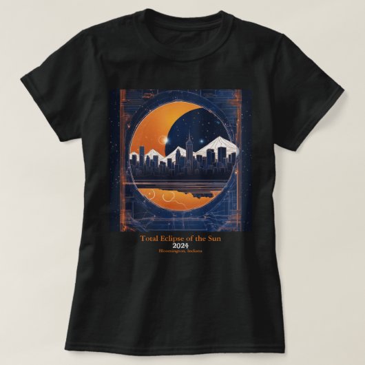 Solar Eclipse Jouw tekst Cityscape Hills Blue 2024 T-shirt (Design voorkant)