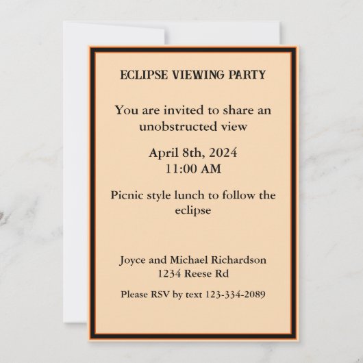 Solar Eclipse Kijkfeest Volledig Kaart (Achterkant)