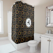 Solar Eclipse Mid-Century Modern Black & Gold Douchegordijn (In situ)