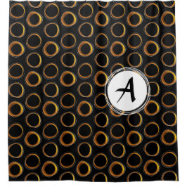 Solar Eclipse Mid-Century Modern Black & Gold Douchegordijn