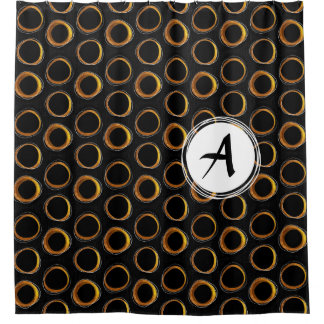 Solar Eclipse Mid-Century Modern Black & Gold Douchegordijn