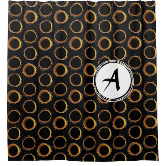 Solar Eclipse Mid-Century Modern Black & Gold Douchegordijn (Voorkant)